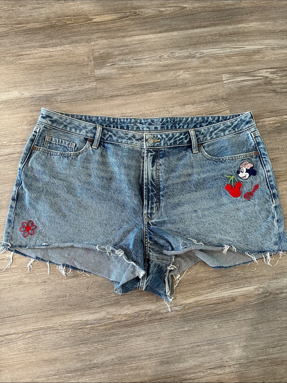 Old Navy Blue Denim Shorts with Embroidered Minnie & Cherry